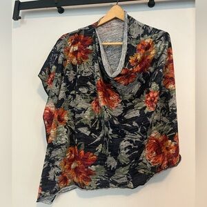 Multi-color floral lightweight sweater material poncho. Size S/M.
